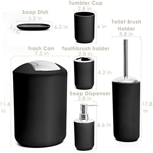 Moss & Stone 6-Piece Bathroom Accessories Set, Includes Soap Dispenser, Toothbrush Holder, Toothbrush Cup, Soap Dish, Complete Black Bathroom Decor Set