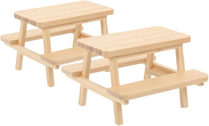 Besportble Mini Wooden Picnic Table and Chair Set 3.23In Dollhouse Furniture Miniature Table and Tiny Chairs Decorative Model for Dollhouse Accessories and Scene Layout