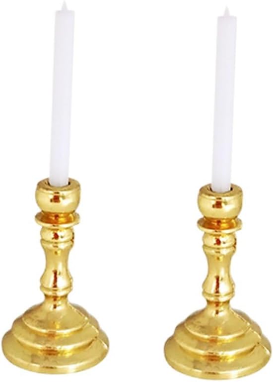 2Pcs Gold 1/12 Miniature Candle Holder Candlestick Dollhouse Accessories, DIY Micro Landscaping Decor