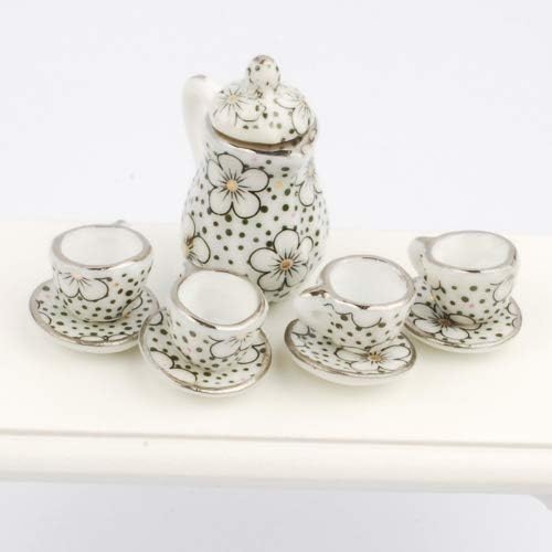 NW 1 Set 15 Pieces 1:12 Ceramics Tea Cup Set Lovely Dollhouse Decoration Set Dollhouse Kitchen Accessories(#3)