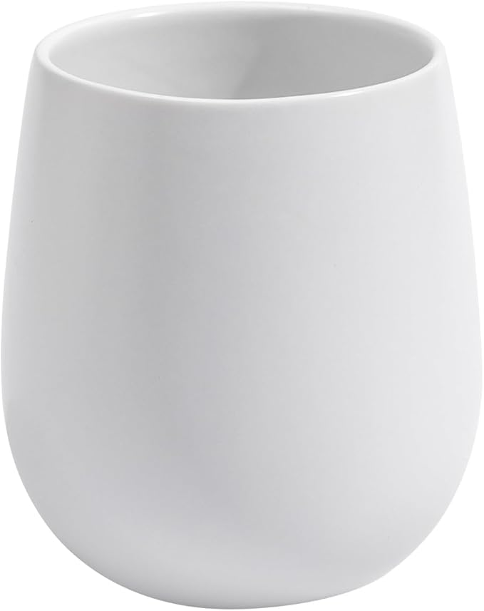 White Ceramic Toothbrush Holder - 11Oz Small Bathroom Tooth Brushing Holders, Reusable Mouthwash Cup, Toothpaste Holder, Makeup Brush Holder, Pen Holder for Bathroom Countertop, 1PC