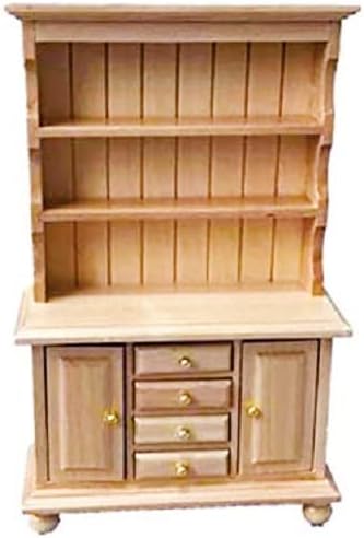 1:12 Scale Miniature Cupboard Bookshelf Classic Wooden Mini Storage Hutch Kitchen Dollhouse Bookshelf Wood Cabinet 1:12 Furniture Display Showcase Decoration Sideboard Accessories (Wood Color)