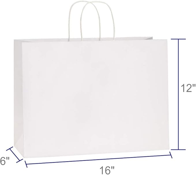 BagDream 100Pcs 16x6x12 Inches Kraft Paper Bags with Handles Bulk, Large Shopping Bags for Gifts, Grocery, Merchandise, Party Favor, Take-out, Recyclable White Paper Sacks
