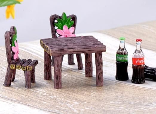 3 Pcs Miniature Table and Chairs Set - Outdoor Pastoral Style Fairy Garden Furniture Ornaments - Resin Bench & Chair Kit for Dollhouse Accessories, Micro Landscape & Home Decorations (Vintage Design)
