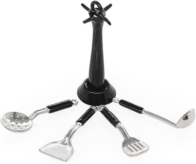 Odoria 1/12 Miniature Kitchen Utensils with Stand Dollhouse Decoration Accessories, Black