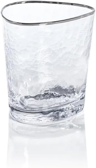 Zodax Aperitivo Triangular Stemware or Glassware - Clear with Platinum Rim - Sets of 4 (Double Old-Fashioned)