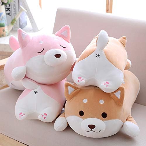 Shiba Inu Dog Plush Pillow, Cute Soft Corgi Stuffed Animals Doll Toys Gifts for Valentine, Christmas, Birthday, Bed, Sofa Chair (Pink Smiling Eye, 21.3in)