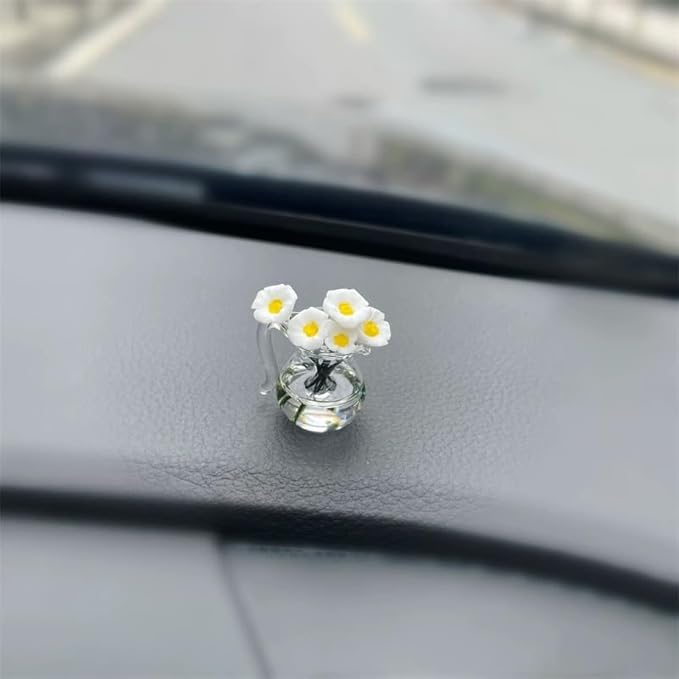 Mini Glass Vase with Lily Blossoms Car Decor for Women's Vehicles, Delicate and Elegant Miniature Flower Pot for Car Interior Decoration (Lily)