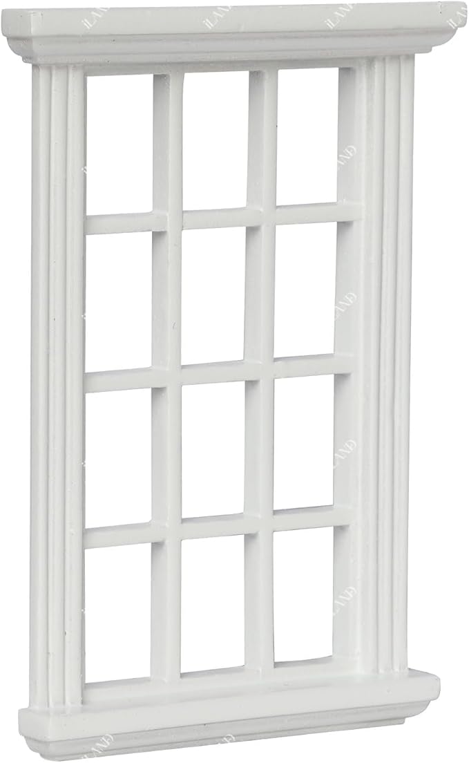 iLAND 1/12 Scale Accessories of Dollhouse Windows 2pcs White Solid Wood DIY Dollhouse Building Supplies Complete Classic Miniature Windows Kit w/Wooden Frame & Acrylic Panel