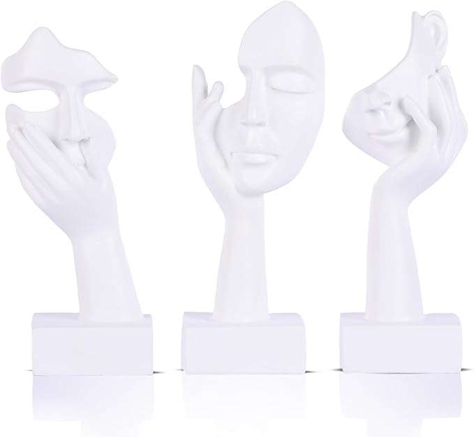 oliruim 3 Pcs Thinker Small Statue Set - White Art Abstract Home Accent Figurines for Decor Woman Apartment Bookshelf Floating Shelf Coffee Table Office Desk Bathroom Counter Decor (3 Pcs White, 6")