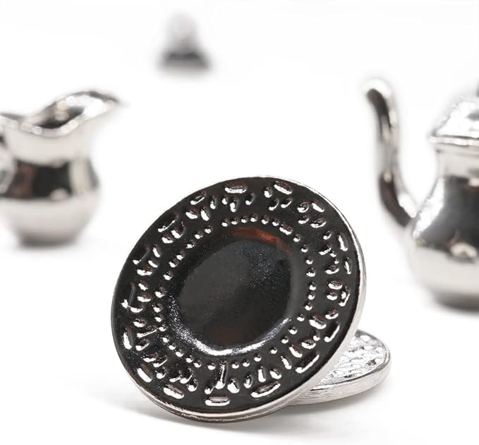 Odoria 1/12 Miniature Tea Set 8Pcs Dollhouse Decoration Accessories, Silver