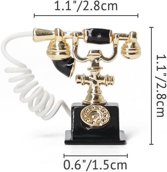 Odoria 1/12 Miniature Rotary Telephone Dollhouse Decoration Accessories, Black