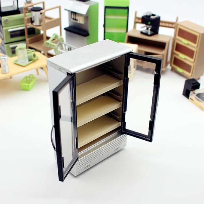 Miniature Can Open Door Refrigerator Model – 1:12 Scale Creative Kitchen Appliance, DIY Micro Scene Refrigerator for Dollhouse Furniture, Life Scene Display, Collector & Craft Enthusiast Décor (B)