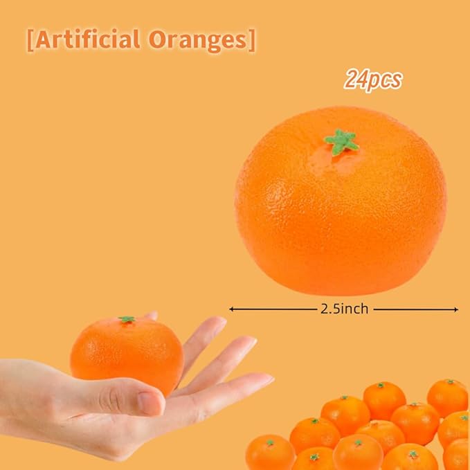 24 Pcs Artificial Faux Decorative Oranges,Fake Oranges for Decoration Lifelike, Realistic Fake Fruit for Christmas Home Kitchen Festival Party Decoration