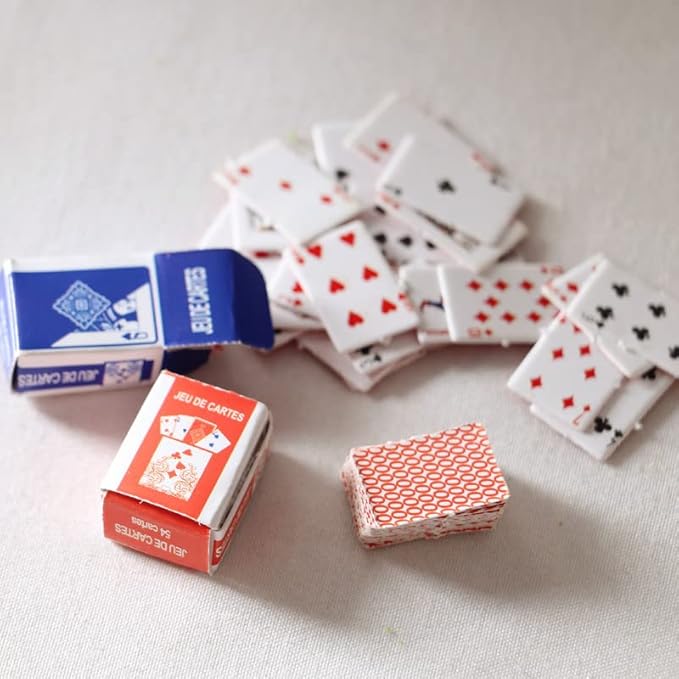 Dollhouse Decoration Accessories, 1:12 Dollhouse Ornament Mini Playing Cards Set with 2 Boxes
