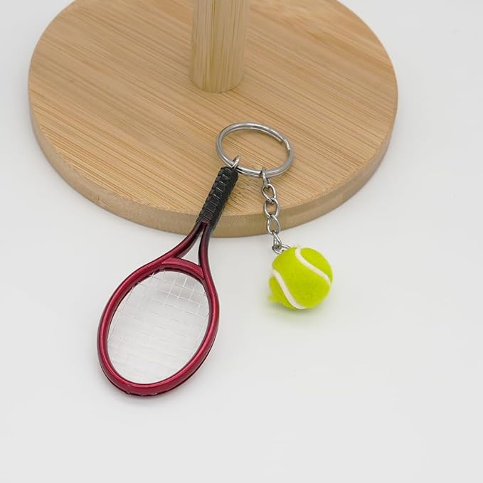 Moydolo Cute Mini Tennis Racket Keychain with Ball, Tennis Sport Lover Gifts Key Chain Ring