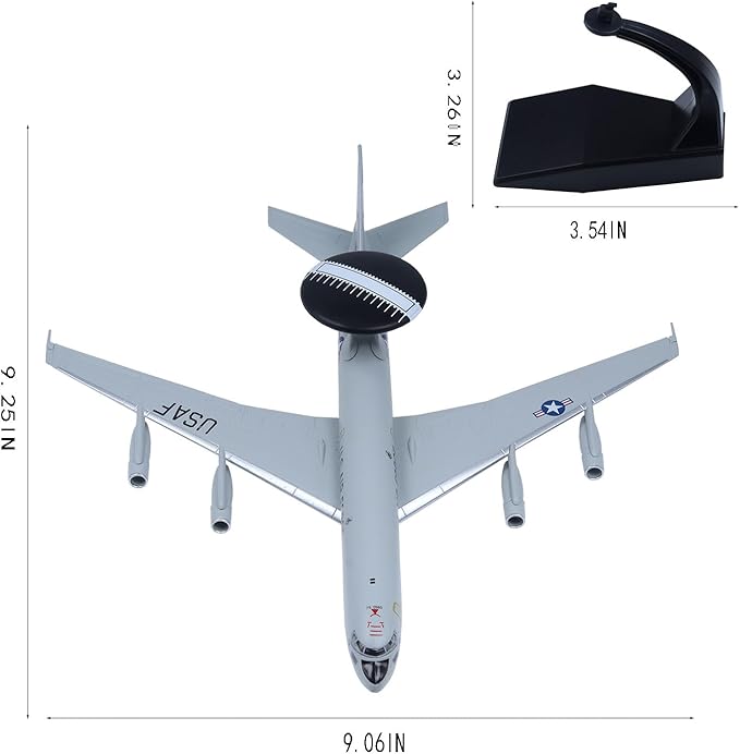 E-3 Sentry Die-cast Airplanes-1/200 Scale USAF AWACS Metal Aircraft Model for Collector, Aviation Enthusiast-Premium Collectiable with Display Stand