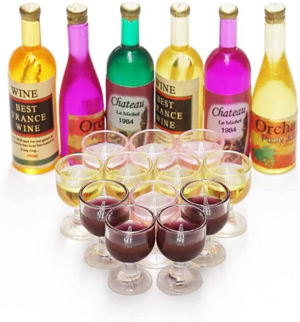 Odoria 1/12 Miniature Wine Bottles 6Pcs and Wine Glasses 12Pcs Dollhouse Decoration Accessories