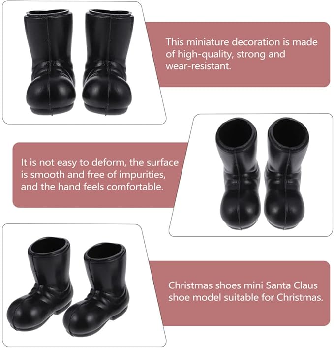 Ipetboom Mini Santa Boots - 7 Pairs Christmas Small Gnome Shoes Gnomes Santa Claus Tiny Boot Model for Crafts - Black Plastic Doll Shoes for Christmas Decor Dollhouse Ornaments Costume Accessories
