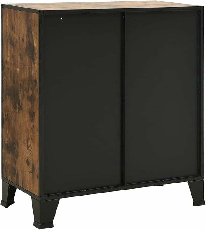 Storage Cabinet, Rustic Brown Metal and MDF Compact Cabinet with Multiple Shelves, 28.3x14.2x32.3 Inches, for Living Room, Office, or Bedroom