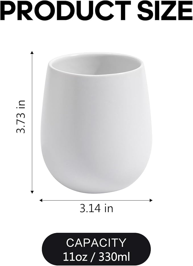 White Ceramic Toothbrush Holder - 11Oz Small Bathroom Tooth Brushing Holders, Reusable Mouthwash Cup, Toothpaste Holder, Makeup Brush Holder, Pen Holder for Bathroom Countertop, 1PC
