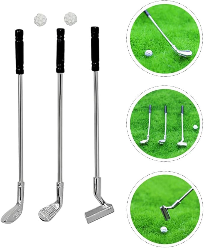 jojofuny Miniature Golf Set for Dollhouse, 1:12 Scale Alloy Mini Golf Clubs and Balls, Mini House Decoration, Realistic Golfing Accessories for Enthusiasts Collectors