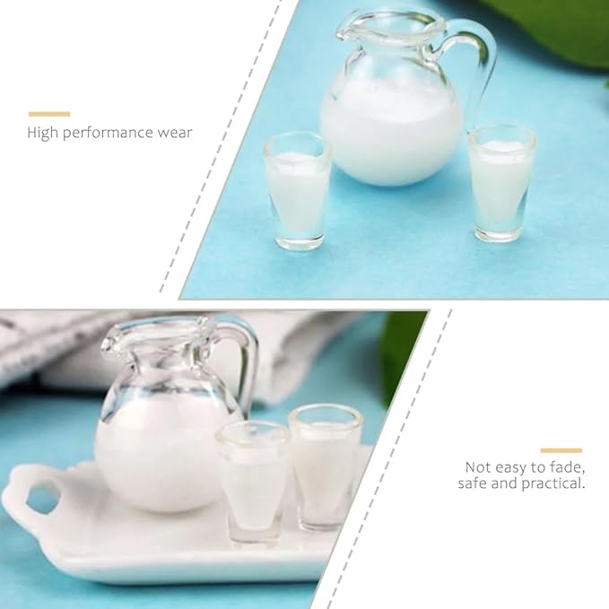 3Pcs White 1/12 Miniature Milk Pitcher Dollhouse Decoration Accessories, DIY Doll House Kit