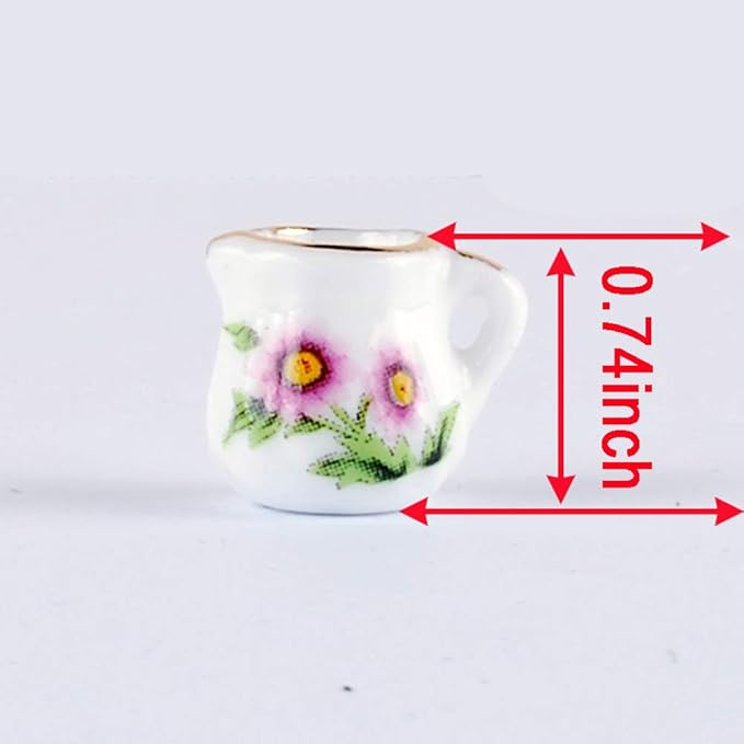 NW 1 Set 15 Pieces 1:12 Ceramics Tea Cup Set Lovely Dollhouse Decoration Set Dollhouse Kitchen Accessories(#12)