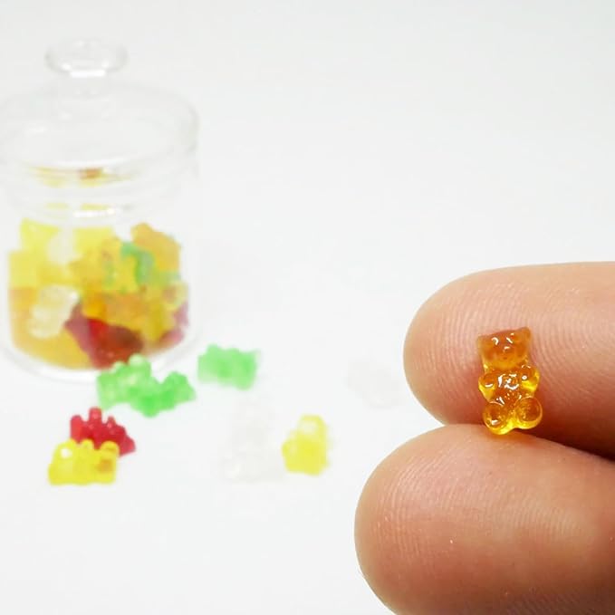 Miniature Glass Jar with 10 pcs Miniature Gummy Model, Tiny Gummy Glass Jar, Dollhouse Mini Glass Jar, 1:12 Scale, for Dollhouse Miniature, Fairy Garden, Diorama