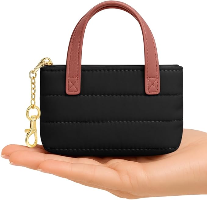 MyfavoriteK Cute Mini Tote Keychain Fancy Coin Pouch Charm Stylish Purse Key Chain for Women Novelty Puffer Handbbag Key Ring