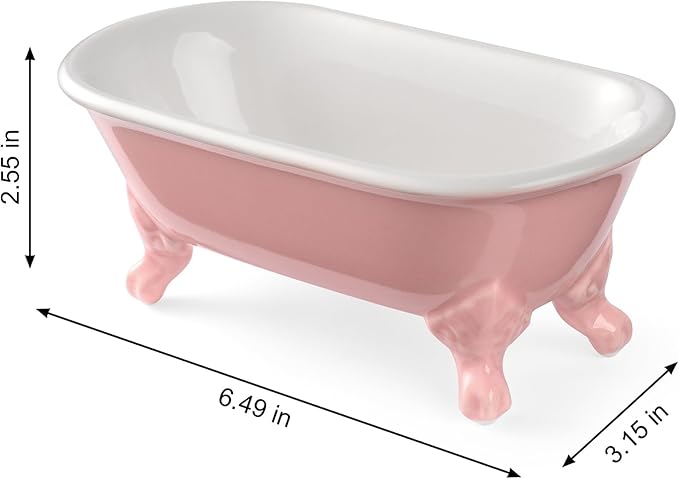 NEWHENGS 6.5" Ceramic Mini Decorative Clawfoot Bathtub Bar Soap Dish, Kitchen Sponge Holder and Shower Tray for Bathroom, 1 Pack(Rose)
