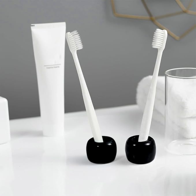 HalfofLife Mini Ceramics Toothbrush Stand for Bathroom Vanity Countertop, Handmade Couple Toothbrush Head and Shaver Holder, Office Pen Holder, 2-Piece Set Black