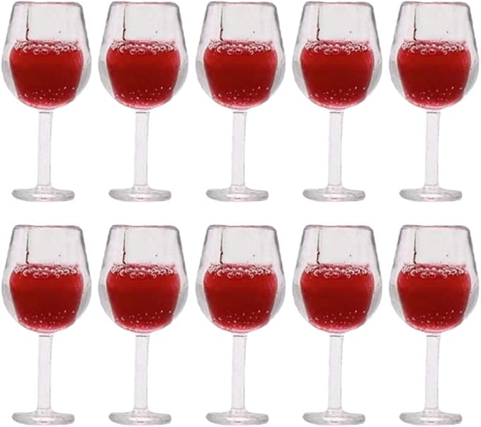 NUOBESTY 10Pcs Miniature Wine Glasses Dollhouse Cups Mini Beer Cups for Dollhouse Ornament Photography Props (Red)