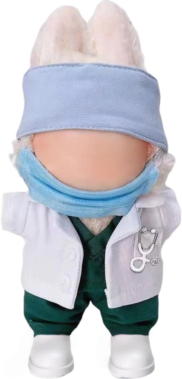 2026 New Doctor Clothes for 17cm Dolls, Doctor Outfit Set with White Coat, Green Scrubs, Cap, Mask & Shoes for Dolls (Doll Not Included)