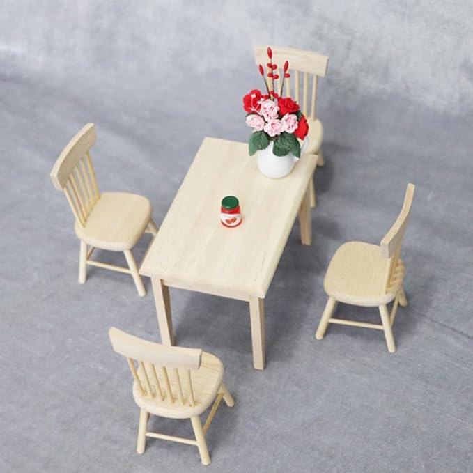 1 Set Doll Furniture Miniature Furniture Decorative 1/12 Scale Miniature Table Chair Set for Dollhouse Decoration Accessories (As Shown a)