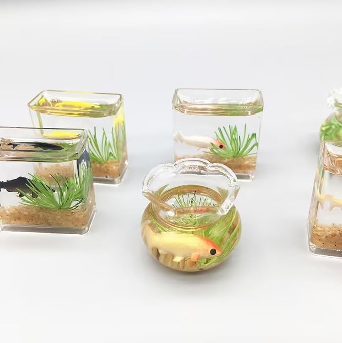 1Pcs Multicolour Mini Round Fish Tank Realistic Glass Decor for Dollhouse Display Captivating Miniature for Crafts Ornaments Handmade Landscape,Miniature Goldfish Bowls,Dollhouse Accessories(White)
