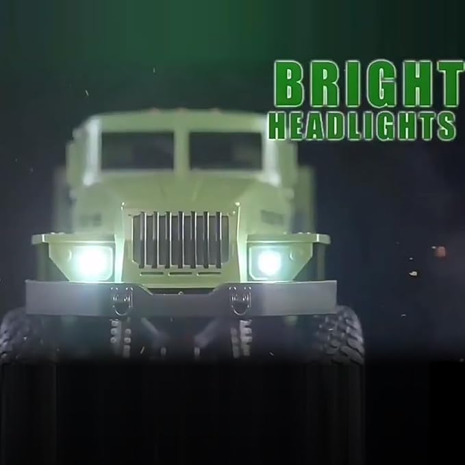 Remote Control Car, RC Military Truck 1:16 Scale Military Command Vehicle with LED Light 6WD Off-Road Crawler All Terrain Toy Car for Teen Adults