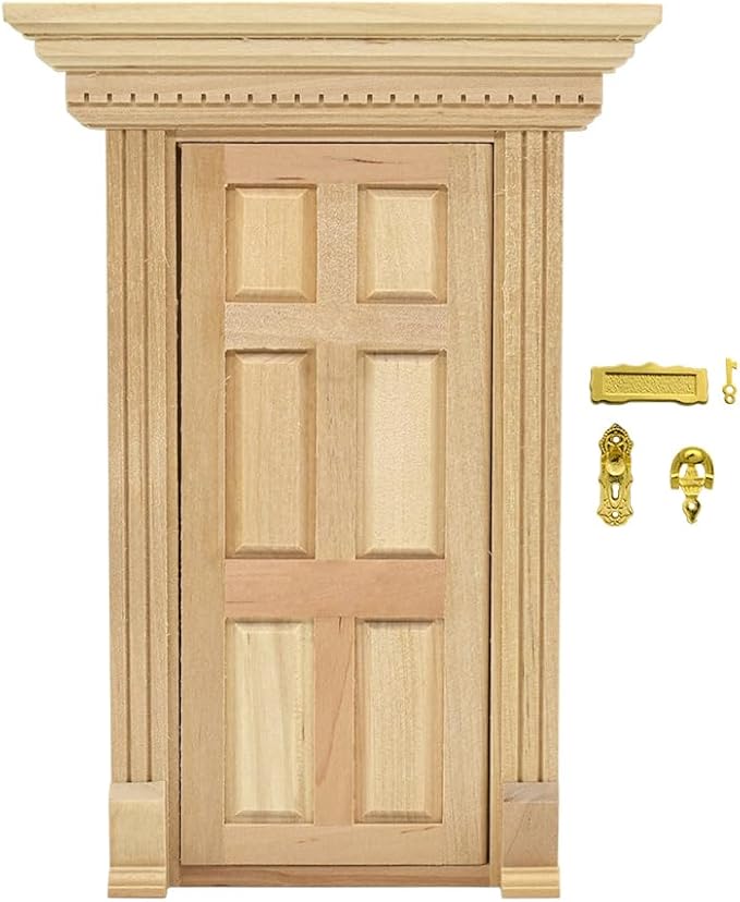 iLAND Dollhouse Door on 1:12 Scale, Miniature Door w/Handle & Knocker (Neoclassical Mini Door)