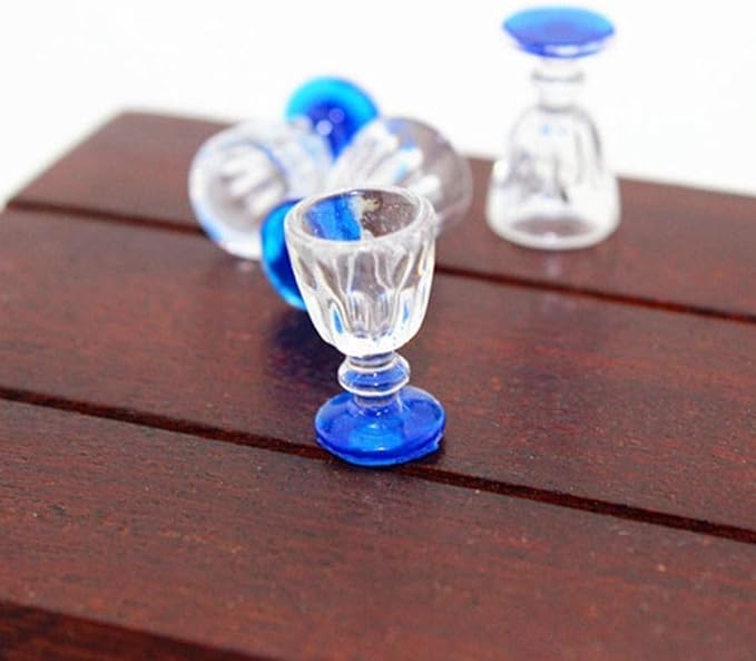 4Pcs Lovely Miniature Wine Glass Set for Dollhouse, 1:6 1:12 Scale, Ideal for Creating Realistic Dining Scenes，Dolls House Blue Stem Wine Glasses Miniature Bar Dining Room Accessory
