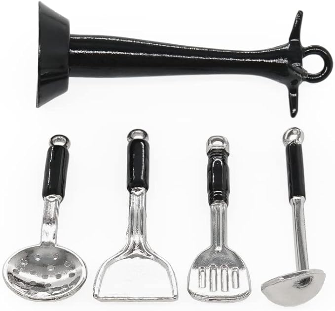 Odoria 1/12 Miniature Kitchen Utensils with Stand Dollhouse Decoration Accessories, Black
