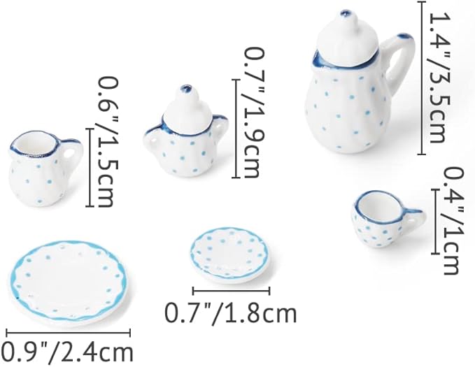 Odoria 1/12 Miniature Porcelain Tea Set 15Pcs Dollhouse Decoration Accessories, Blue Dots