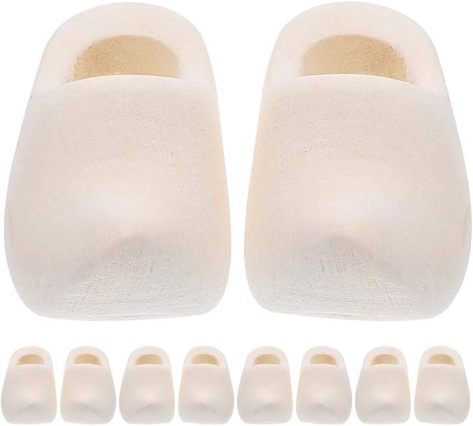 LOGOFUN 5 Pairs Mini Wooden Shoes Miniature Finger Shoes Unfinished Wood Clog Crafts DIY Blank Doll Netherland Shoes for Dollhouse Decorations - 3cm