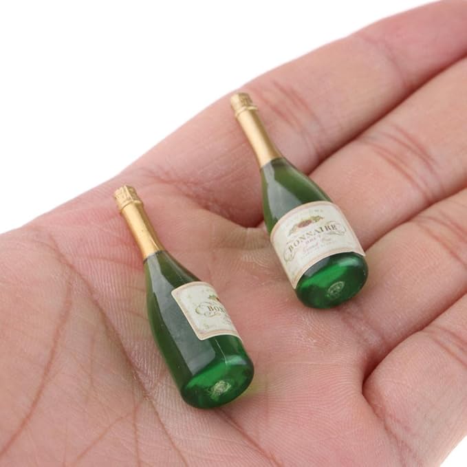 Simhoa Lot of 10 Miniature Wine Champagne Bottle Glass for Dollhouse 1:12