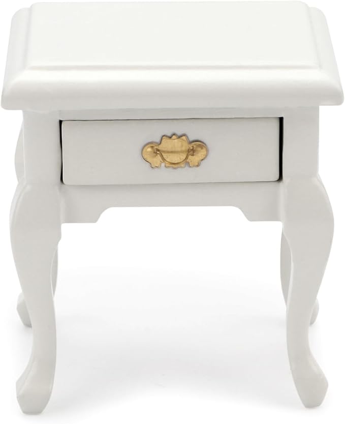 Miniature Furniture 1:12 Bedside Table Dollhouse Accessories Wooden Nightstand Vintage Living Room Bedroom Scene Bedroom Bedsides End TableHouse Model Decoration (White)