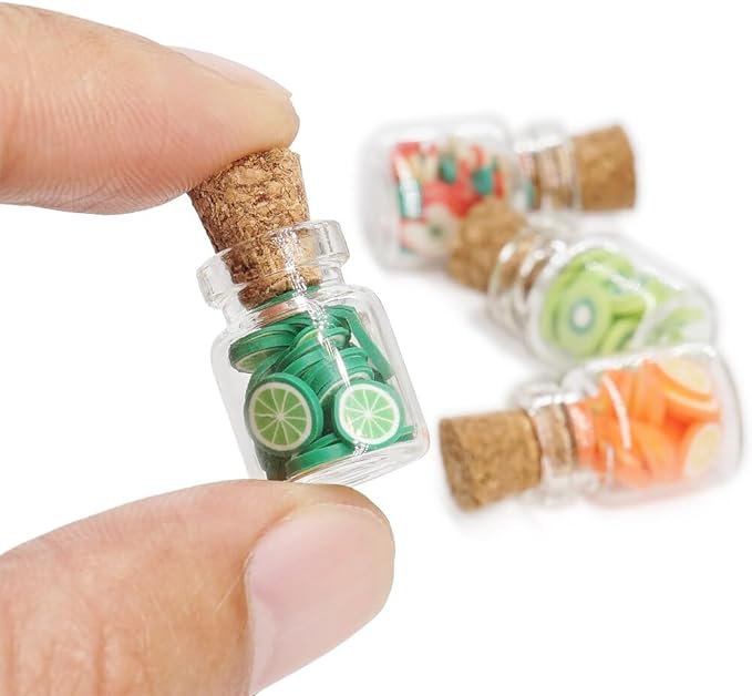 Odoria 1/12 Miniature Glass Food Jars with Fruit Slices 4Pcs Mini Jar Miniatures Dollhouse Decoration Accessories Doll House Accessory