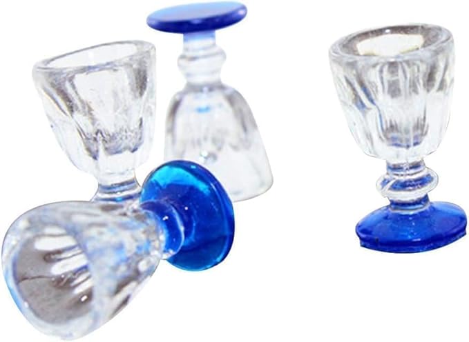 4Pcs Lovely Miniature Wine Glass Set for Dollhouse, 1:6 1:12 Scale, Ideal for Creating Realistic Dining Scenes，Dolls House Blue Stem Wine Glasses Miniature Bar Dining Room Accessory