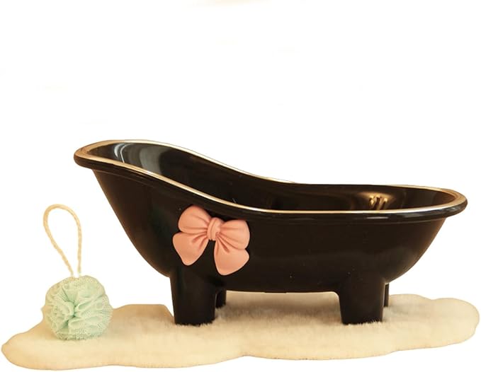 Minamzee Dollhouse Bathtub, 1:12 White Miniature Bathtub with Blue Bath Ball and Carpet, Dollhouse Bathroom Furniture for Home Decor Accessory