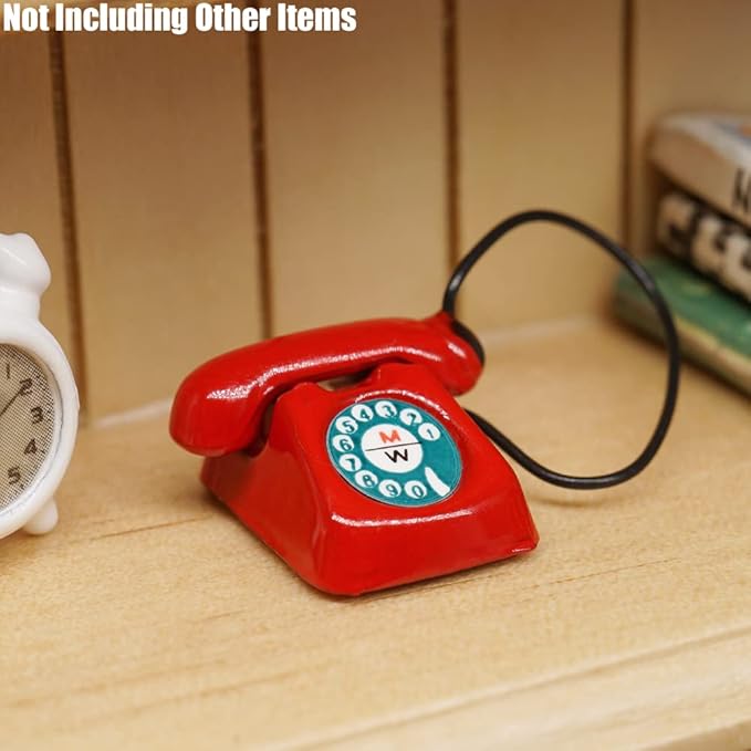 Odoria 1/12 Miniature Telephone Dollhouse Decoration Accessories, Red