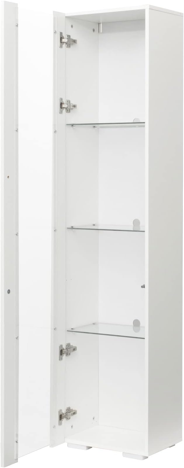 Pvillez 67" LED Display Cabinet with 4 Glass Shelves & 1 Door, Modern Curio Cabinet Collection Display Case Storage Cabinet, High Gloss Floor Standing Bookshelf for Living Room Bedroom Office (White)