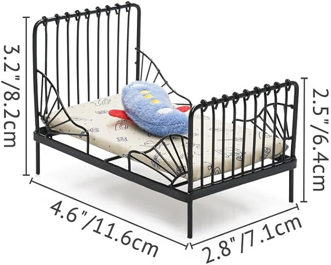 Odoria 1/12 Miniature Iron Bed Dollhouse Furniture Accessories, Black